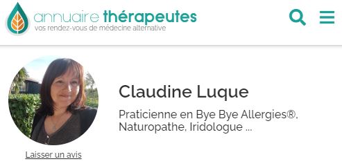 accès page annuaire Thérapeute de Claudine LUQUE naturopathe et praticienne Bye-Bye Allergies®